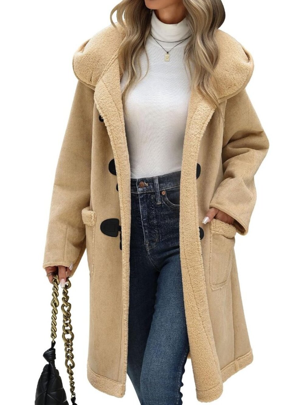 Women's Khaki Polyester Long Sleeve Casual Outfits Pocket Knee Length Jackets